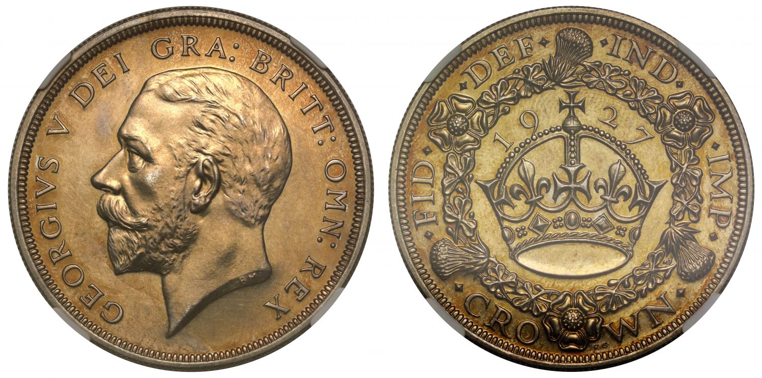 George V 1927 proof 'Wreath' Crown PF62