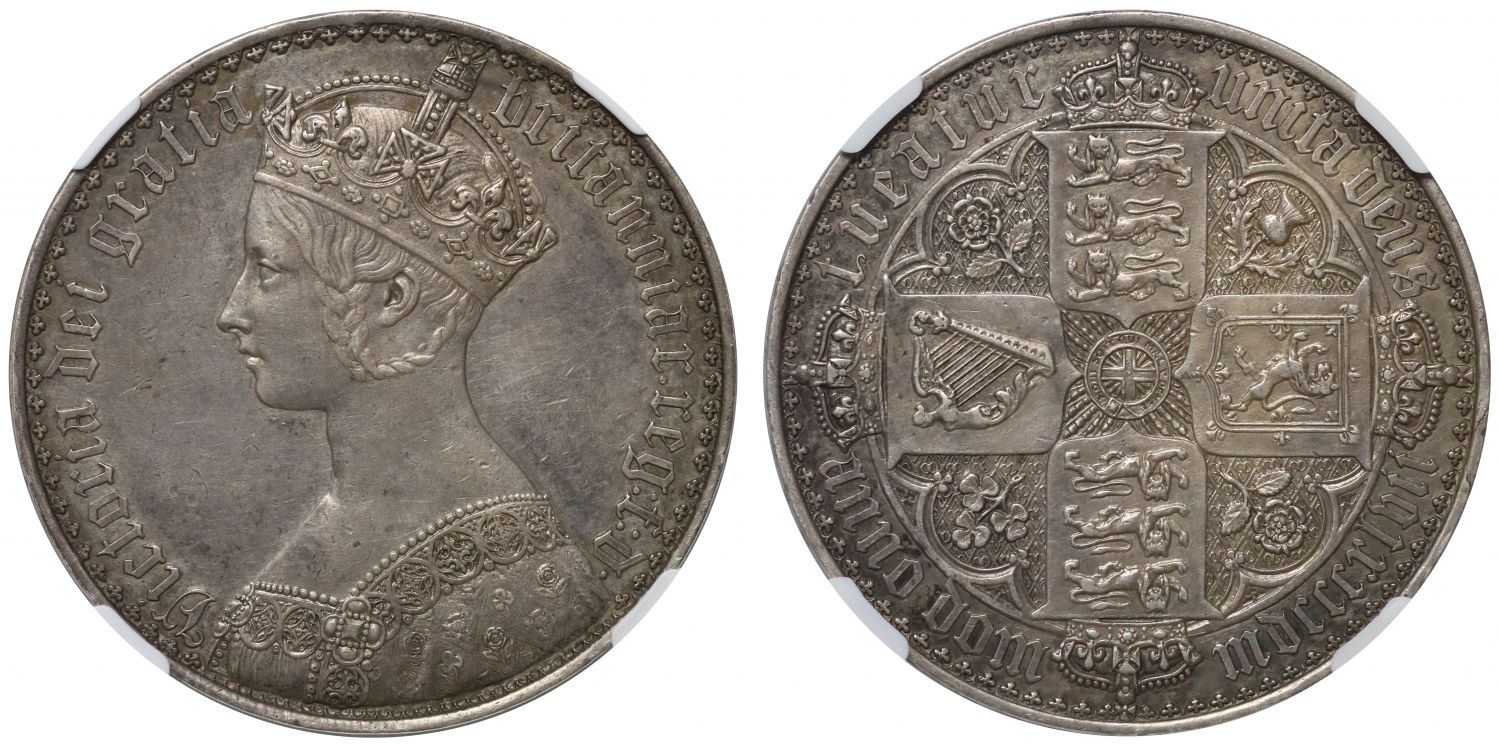 Victoria 1847 Gothic Crown, lettered edge, PF55