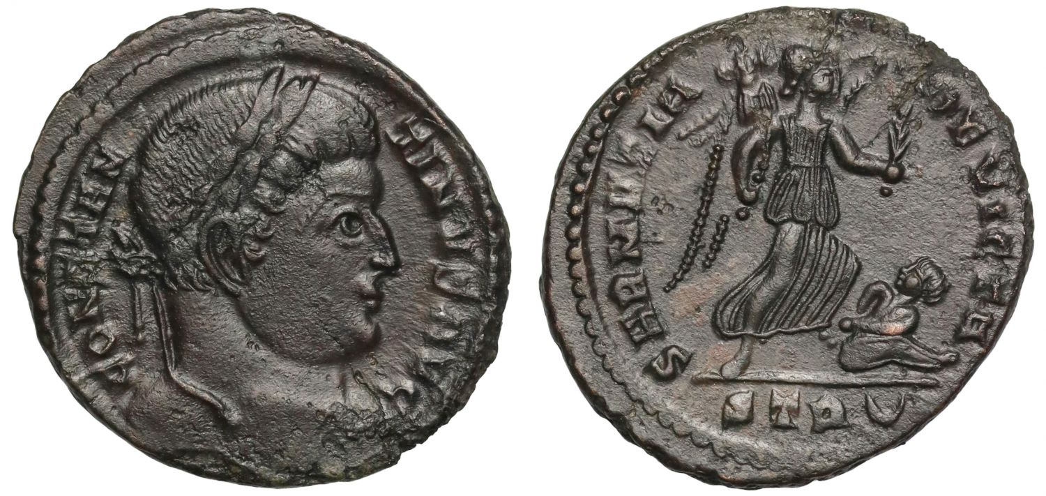 Constantine I Bronze Follis, Trier, SARMATIA DEVICTA, one of the most important events in the life of Constantine, and arguably in the history of the western world.