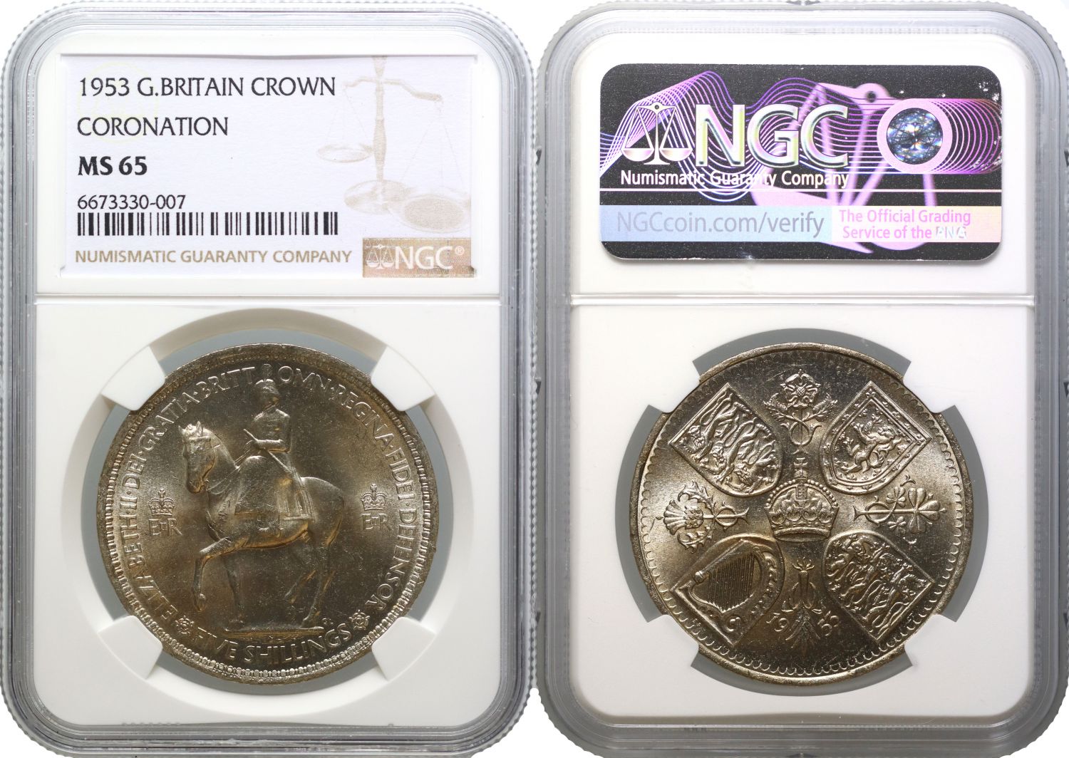 Elizabeth II 1953 cupro-nickel Crown MS65, Coronation issue