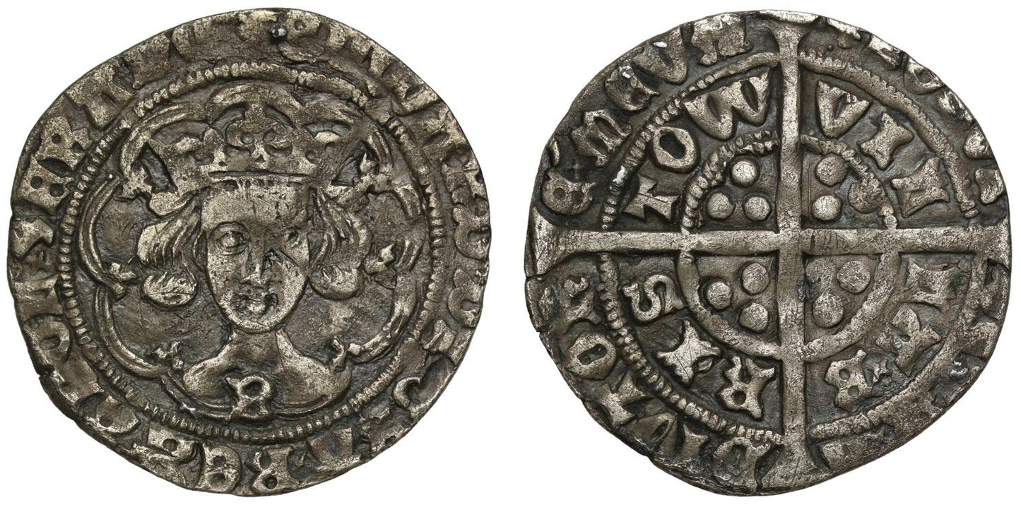 Edward IV 2nd reign, Groat type XII Bristol mint, no marks at neck, mm rose