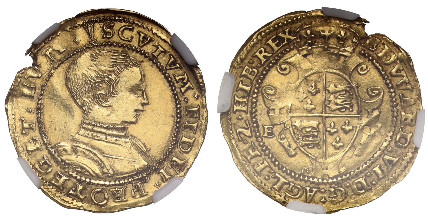 Edward VI gold Crown, second period, Tower I, mm arrow, bare head