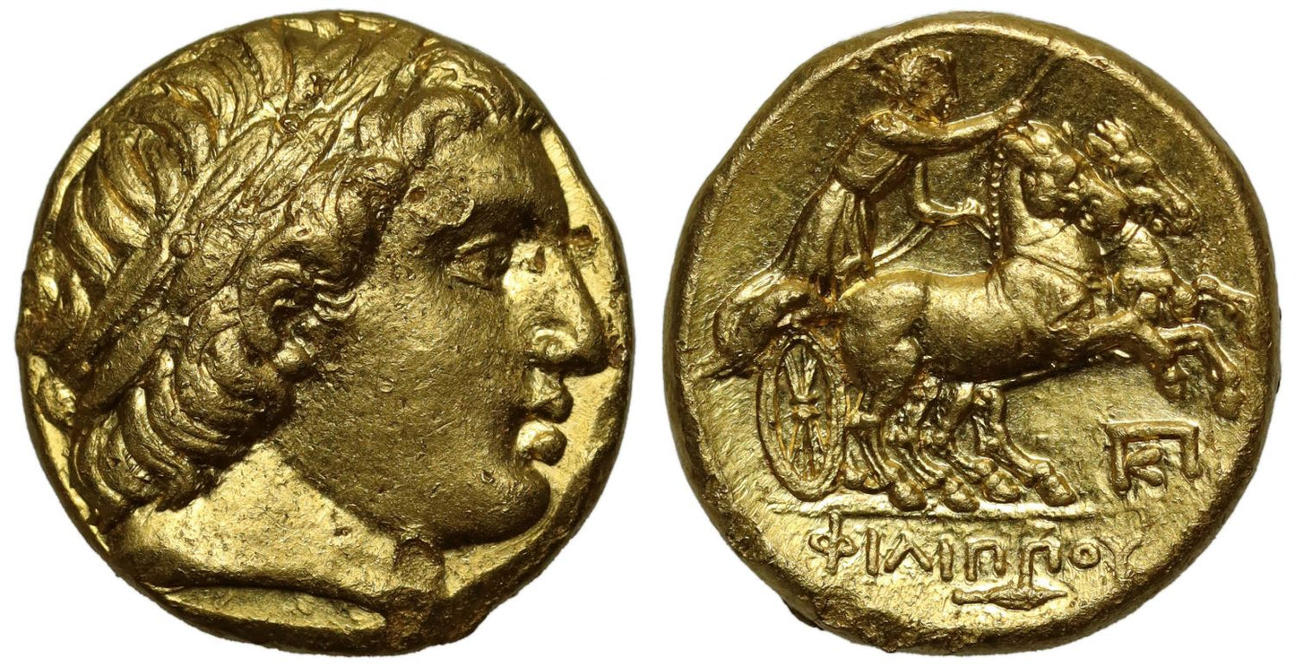 Kingdom of Macedon, Philip II, posthumous gold Stater | NGC AU 5/5 2/5.