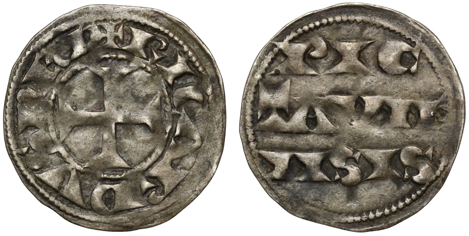 Richard I silver Denier, Poitou, extremely rare reading with I I for N on reverse