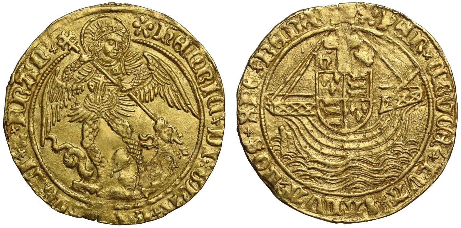 Henry VII gold Angel, type III, initial mark Pansy, superb rendition of St Michael