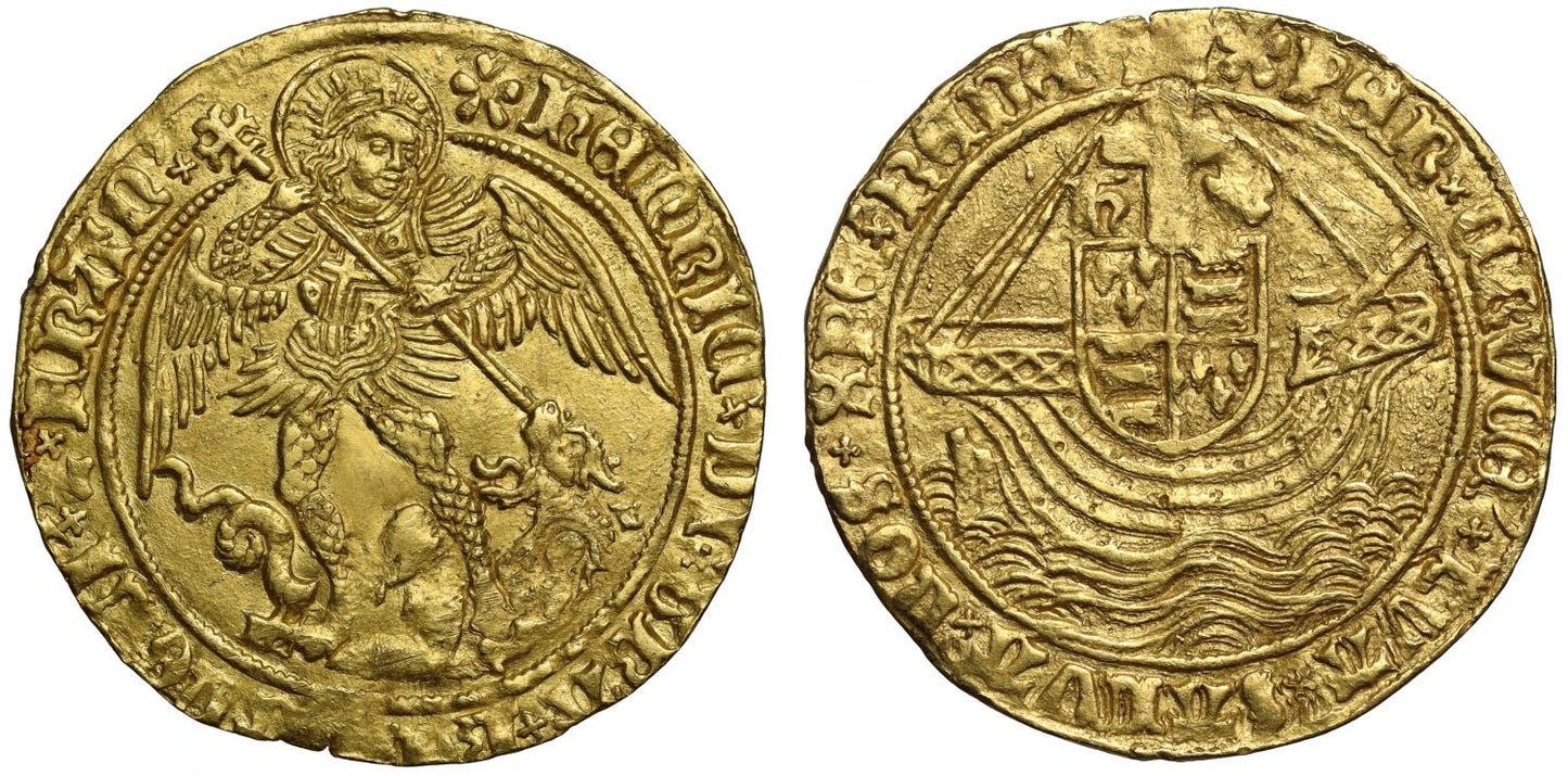 Henry VII gold Angel, type III, initial mark Pansy, superb rendition of St Michael