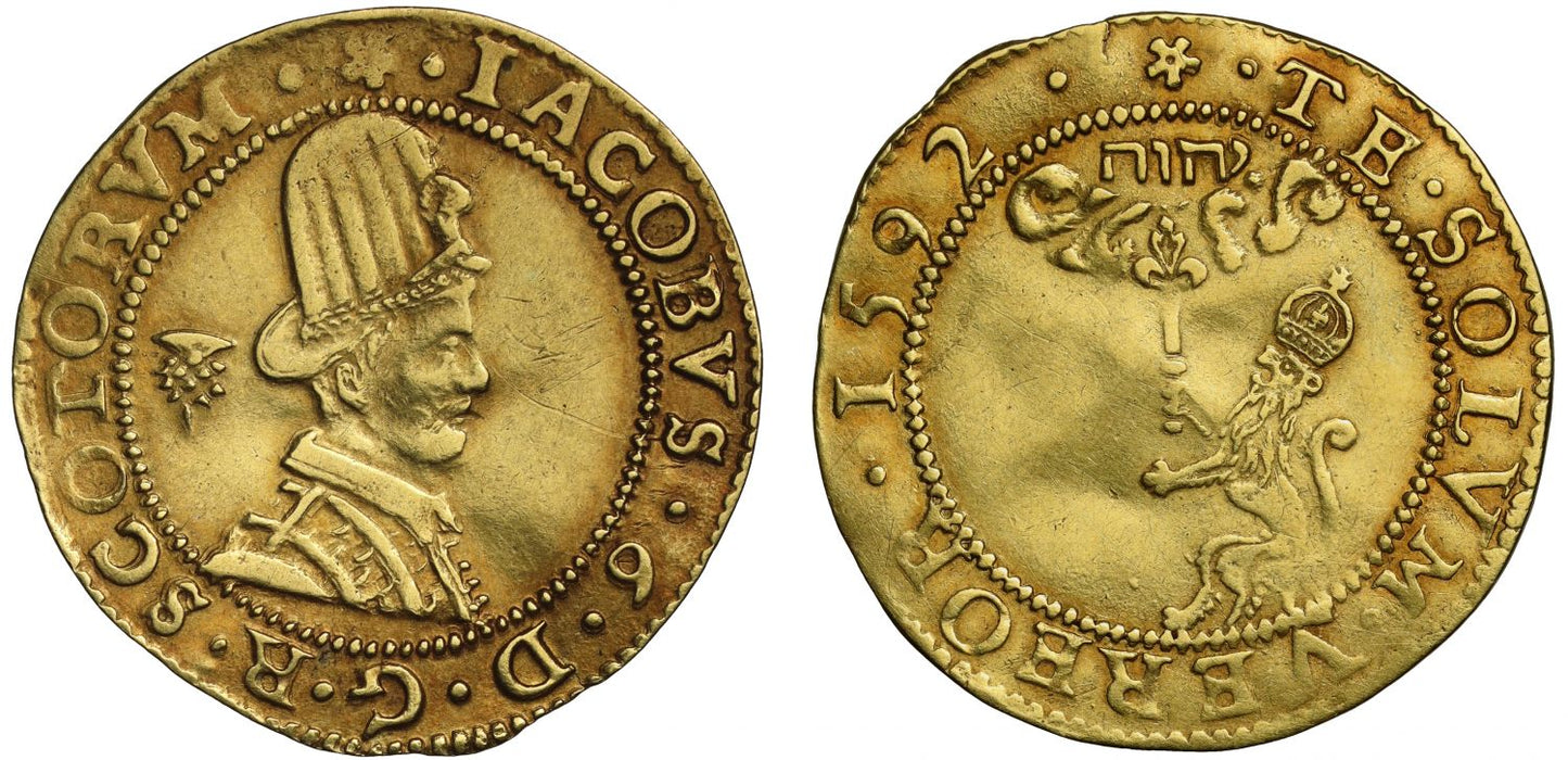 Scotland, James VI 1592 gold Hat Piece of 80 Shillings, Renaissance portraiture