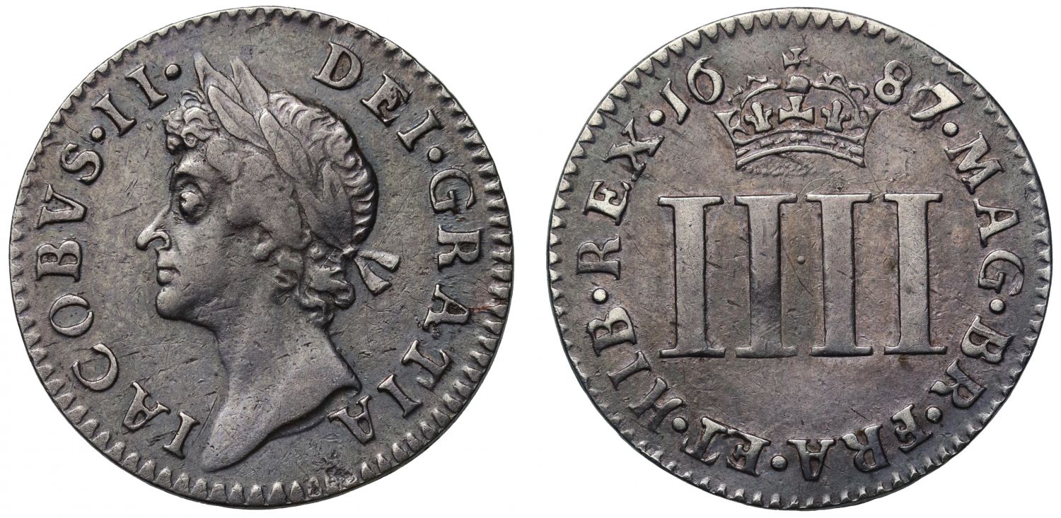 James II 1687 silver Groat, 7 over 6