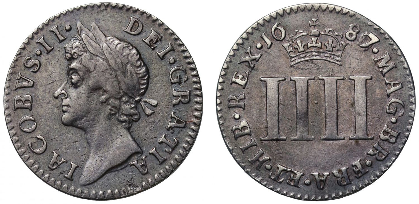 James II 1687 silver Groat, 7 over 6