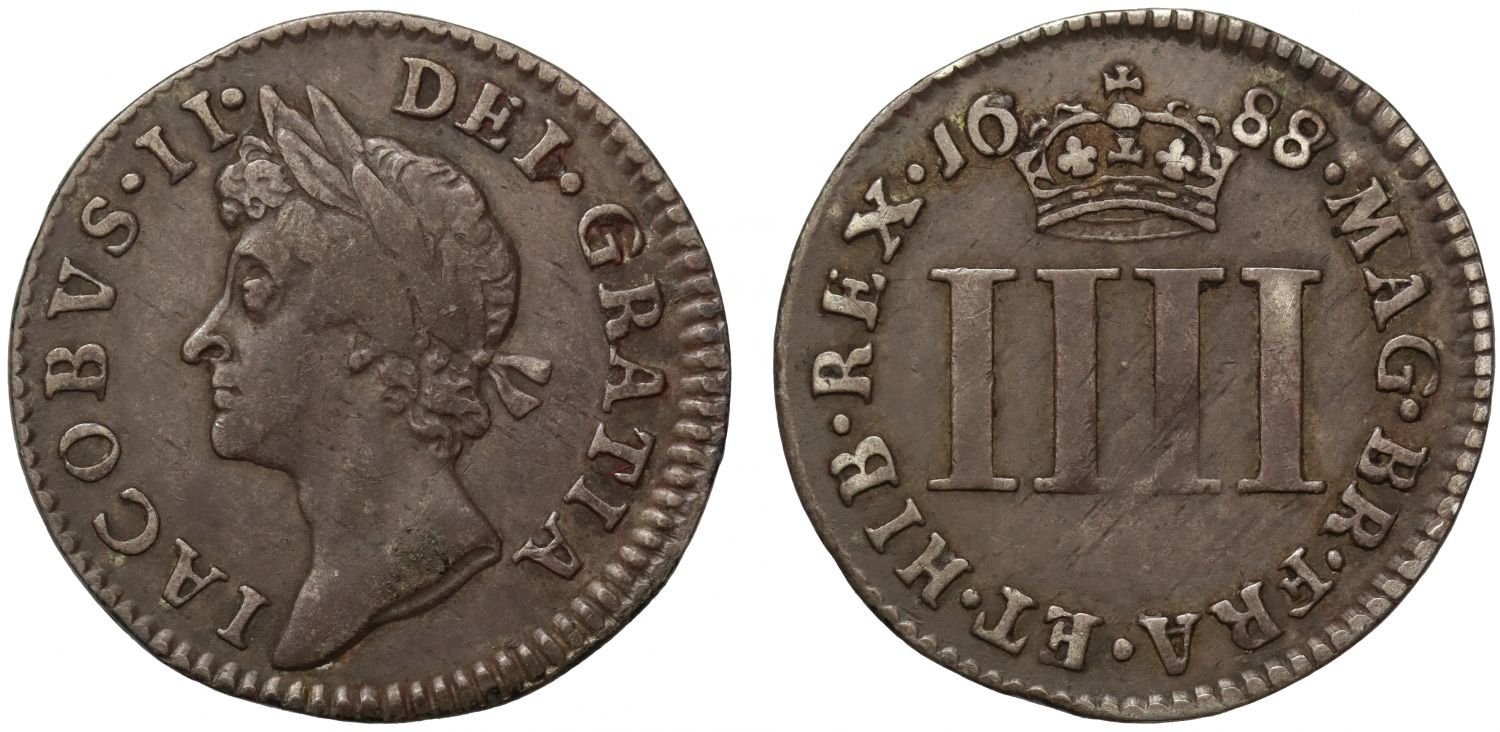 James II 1688 silver Groat, 8 over 7