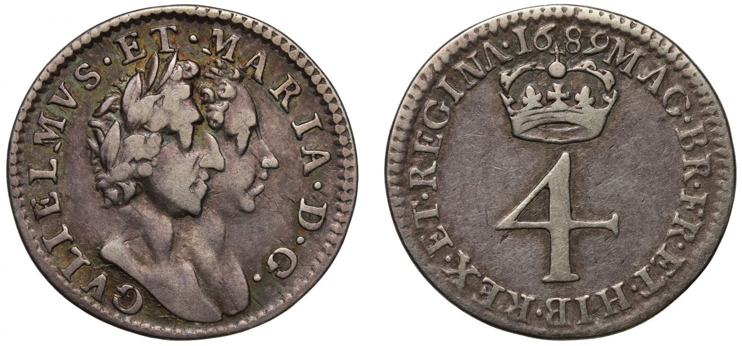 William & Mary 1689 silver Fourpence, unbarred A
