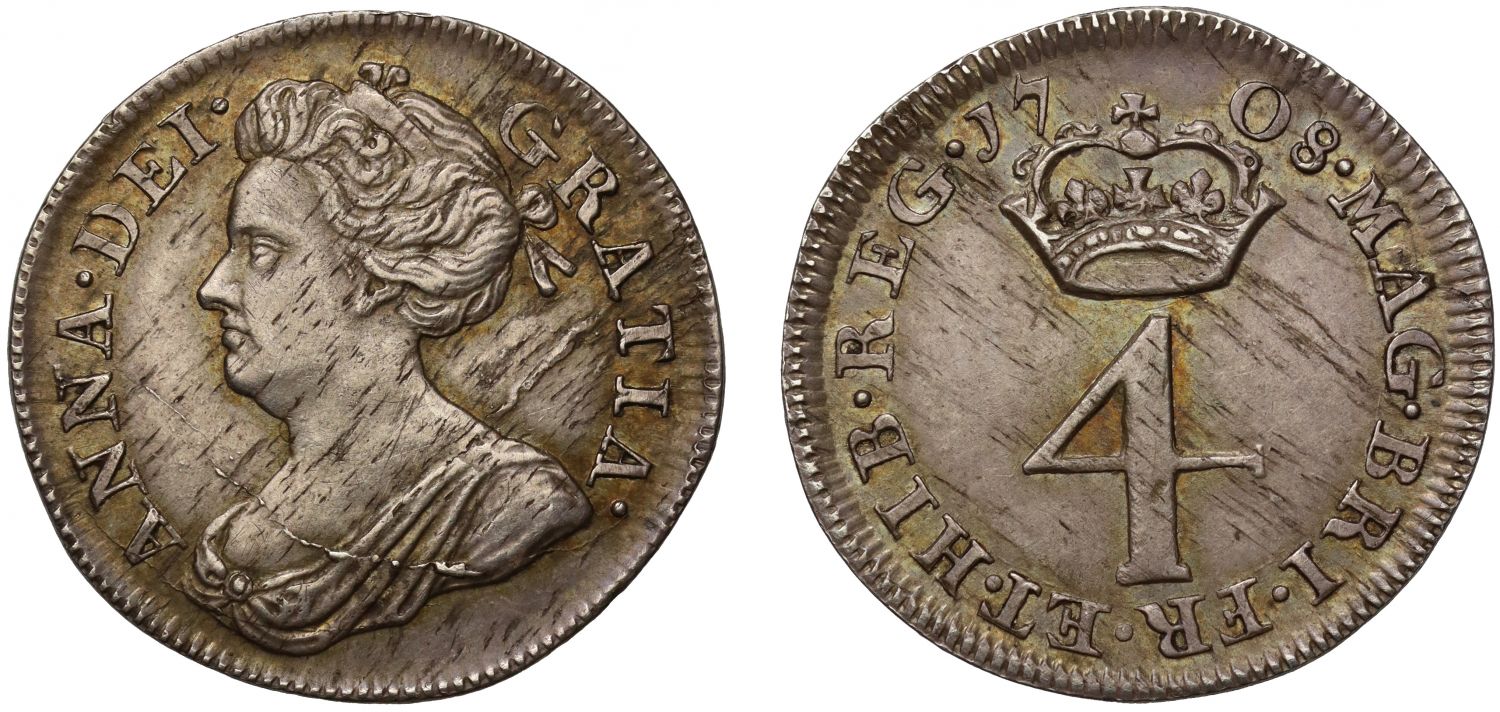 Anne 1708 silver Fourpence