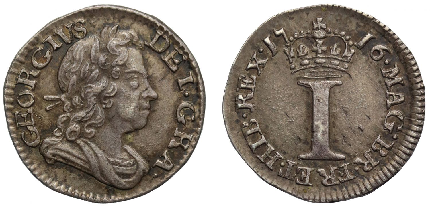 George I 1716 silver Penny, stop after date