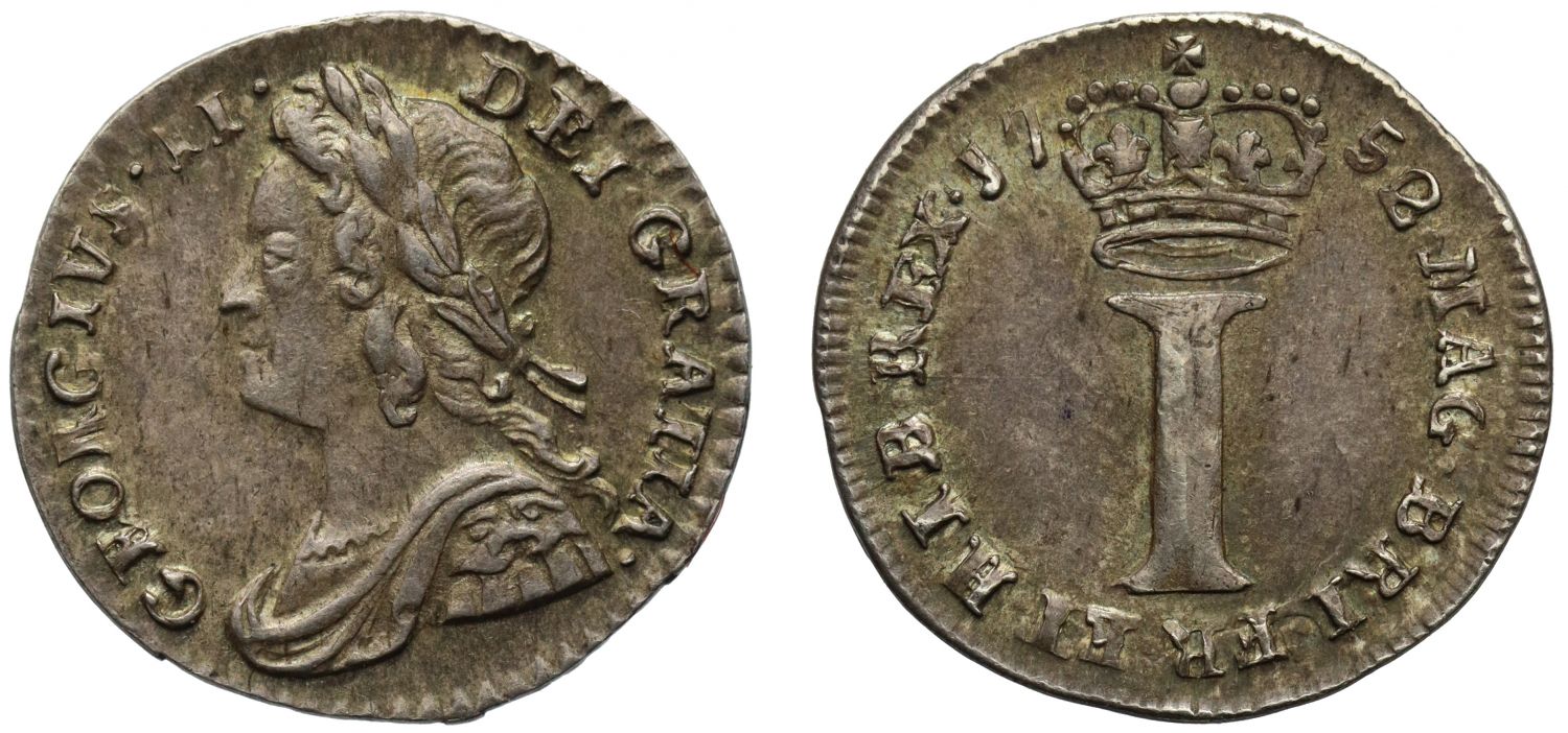 George II 1752 silver Penny, date with 2 over O