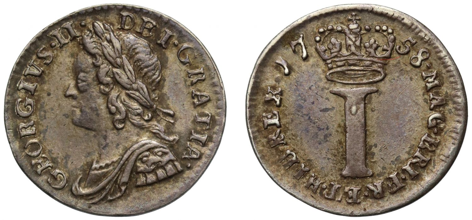 George II 1758 silver Penny, young head