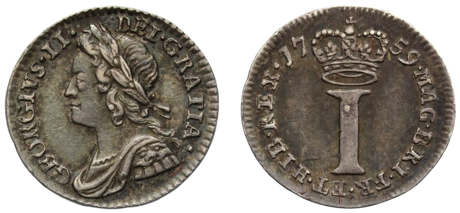 George II 1759 silver Penny, colon after GRATIA