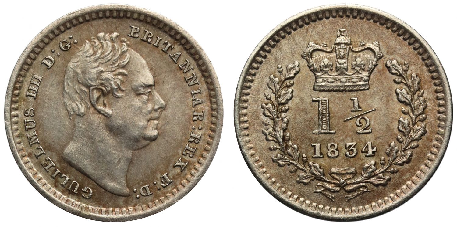 William IV 1834 silver Three-Halfpence