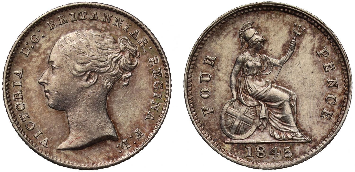 Victoria 1845 silver Groat, young head