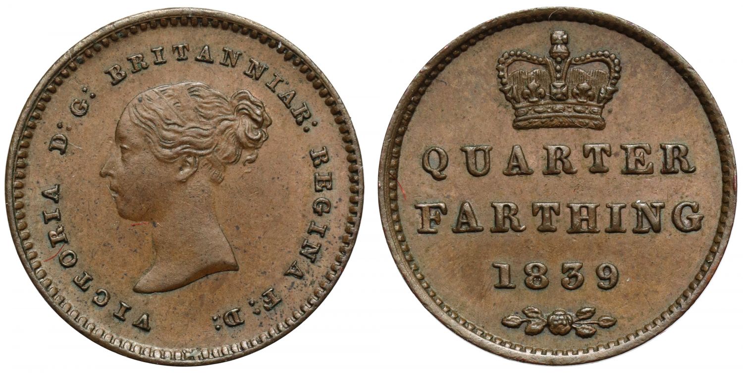 Victoria 1839 copper Quarter-Farthing