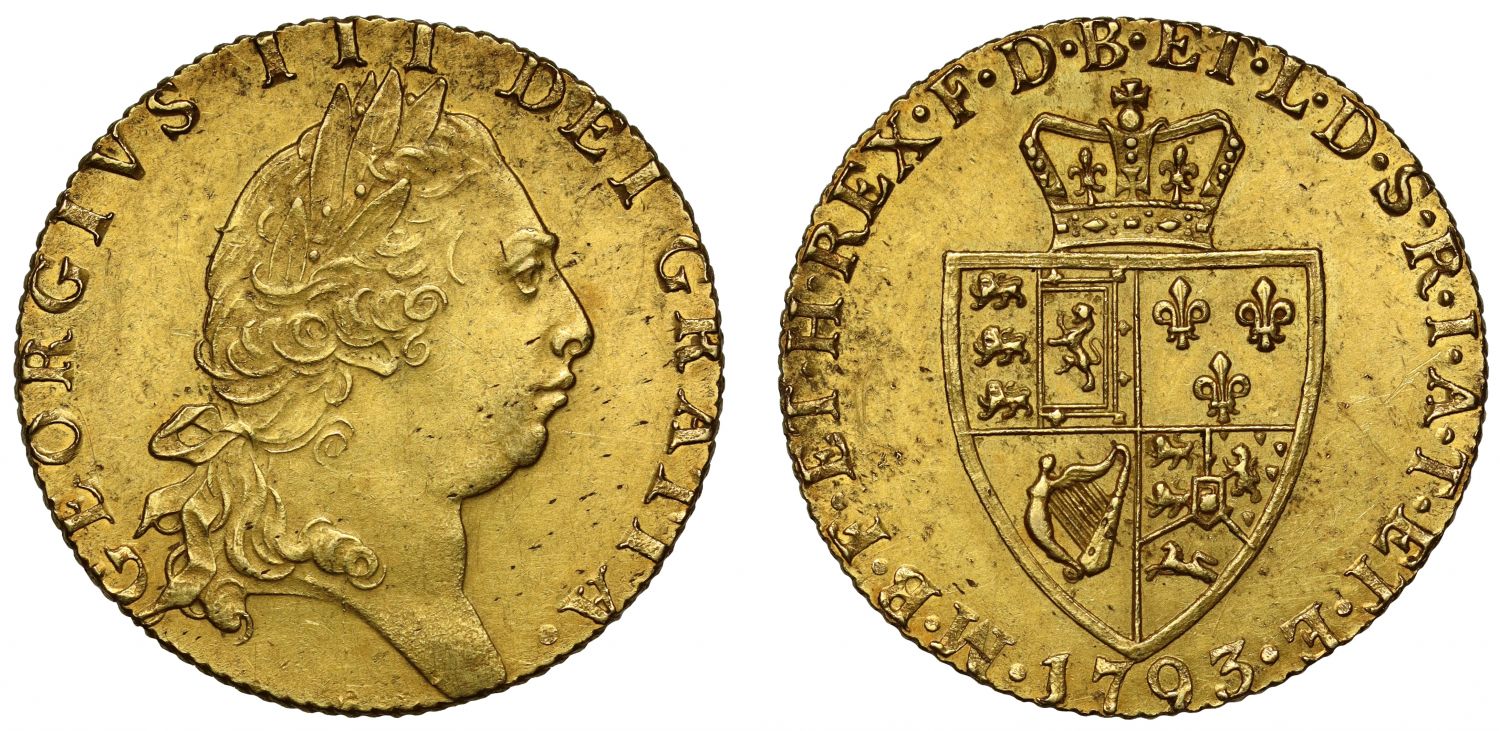 George III 1793 Guinea, 5th head, spade type reverse