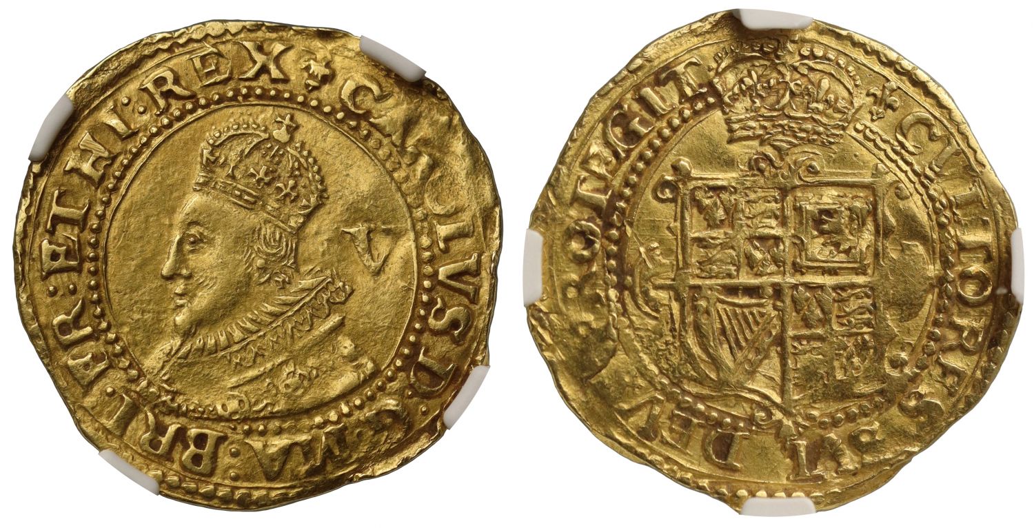 Charles I gold Crown Group A, first bust initial mark lis UNC DETAILS