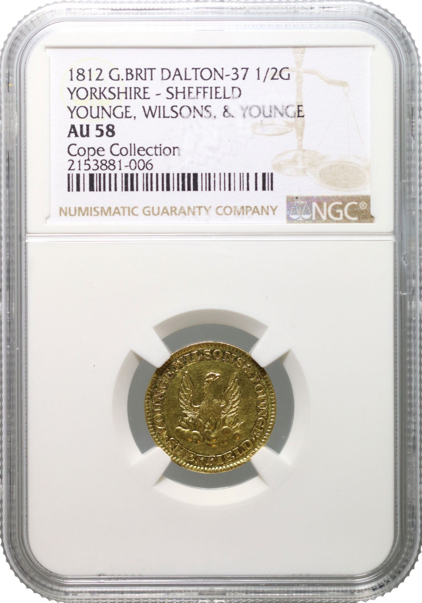 Sheffield, Younge Wilson and Younge 1812 gold Half-Guinea, AU58, ex Cope