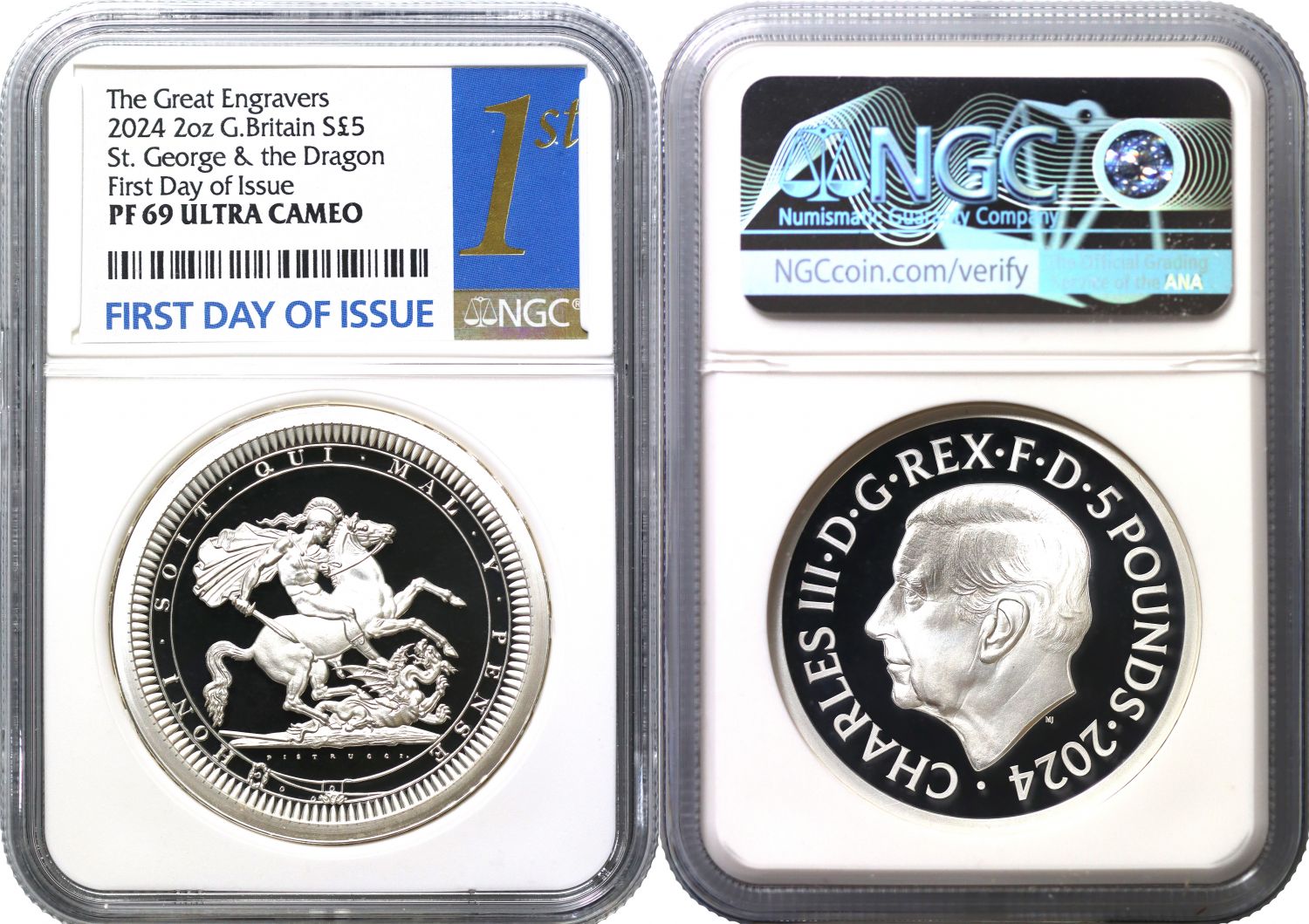 * Charles III 2024 PF69 UC FDI silver 2oz Pistrucci St George