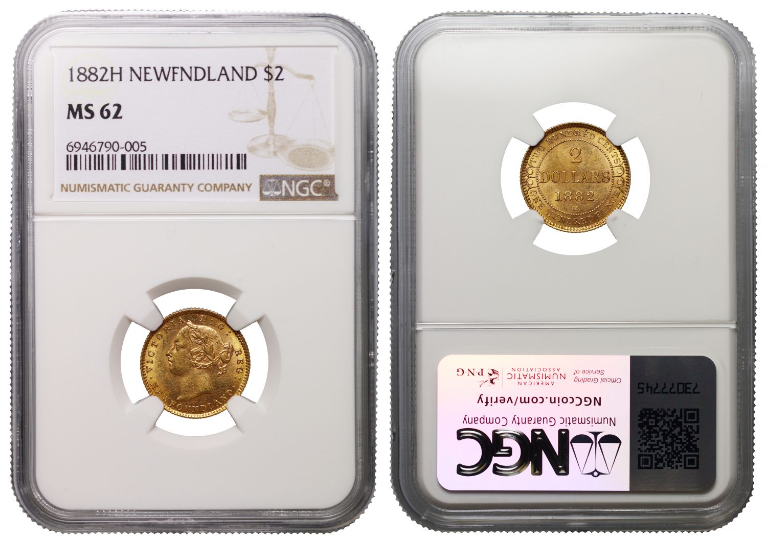 Newfoundland, Gold $2, 1882H, NGC MS62