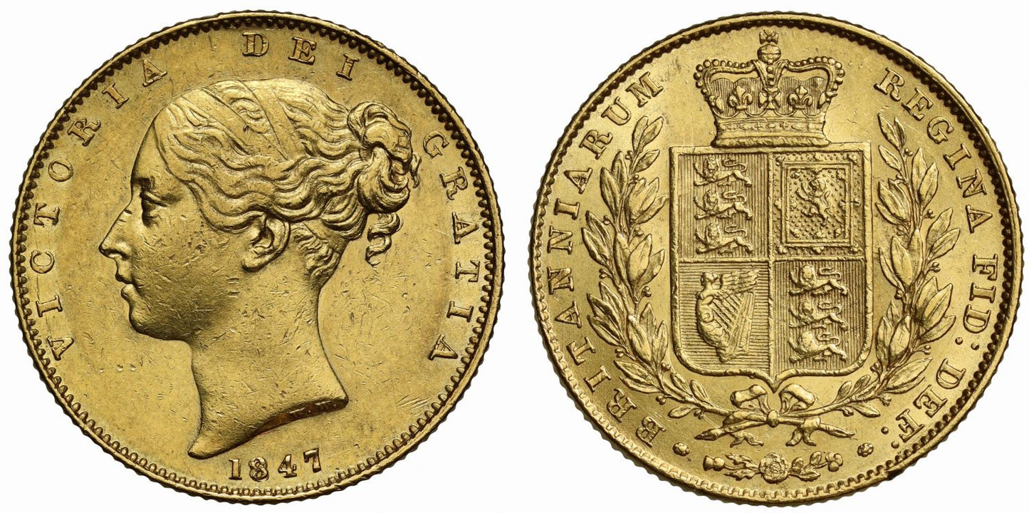 Victoria 1847 Sovereign, first young head, shield reverse