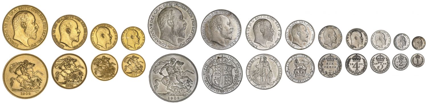 Edward VII 1902 matte proof 13-coin Set, gold slabbed PF61-PF64