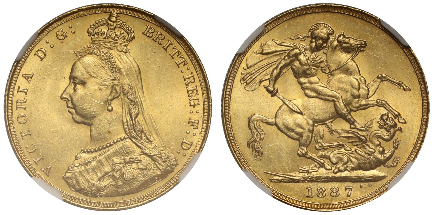 Victoria 1887 Sovereign Jubilee head, London mint, DISH L7 NGC MS63
