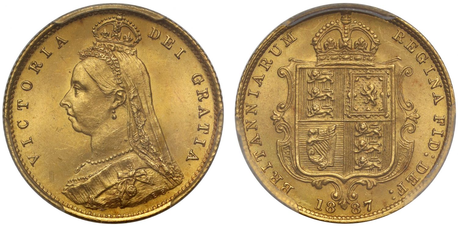 Victoria 1887 Half-Sovereign Jubilee head, London, DISH L508, MS64 ex Peh