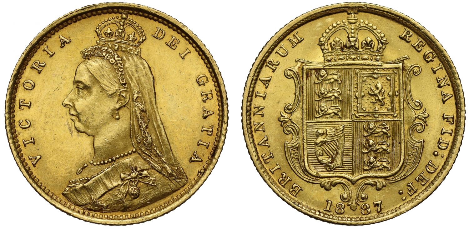 Victoria 1887 Half-Sovereign Jubilee head, London mint, DISH L501 no initials