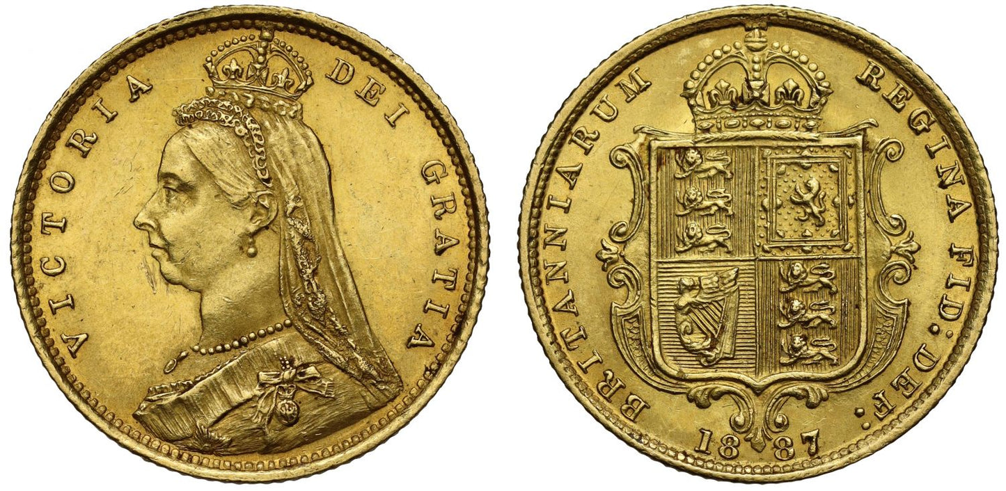 Victoria 1887 Half-Sovereign Jubilee head, London mint, DISH L501 no initials