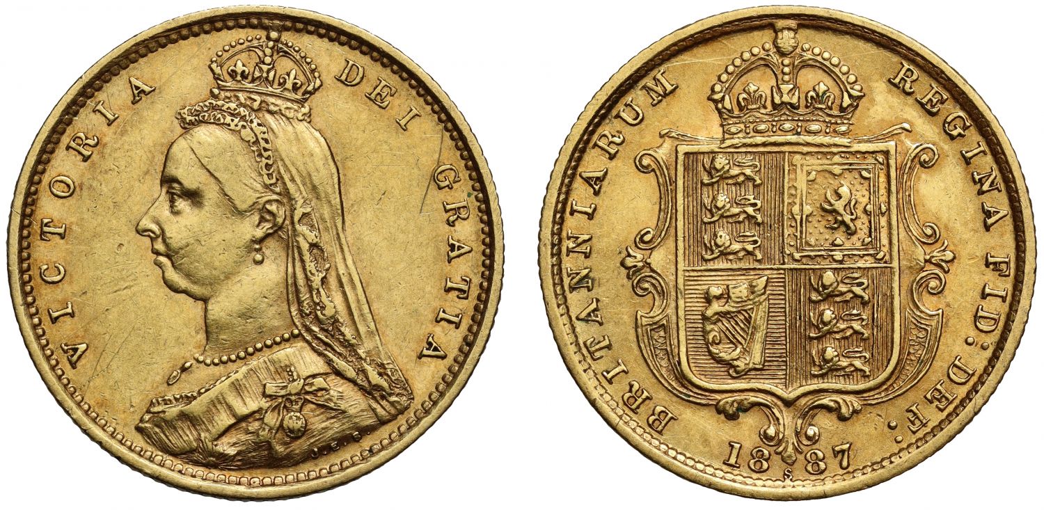 Victoria 1887-S Half-Sovereign Jubilee head, Sydney Mint, DISH S505, hooked J
