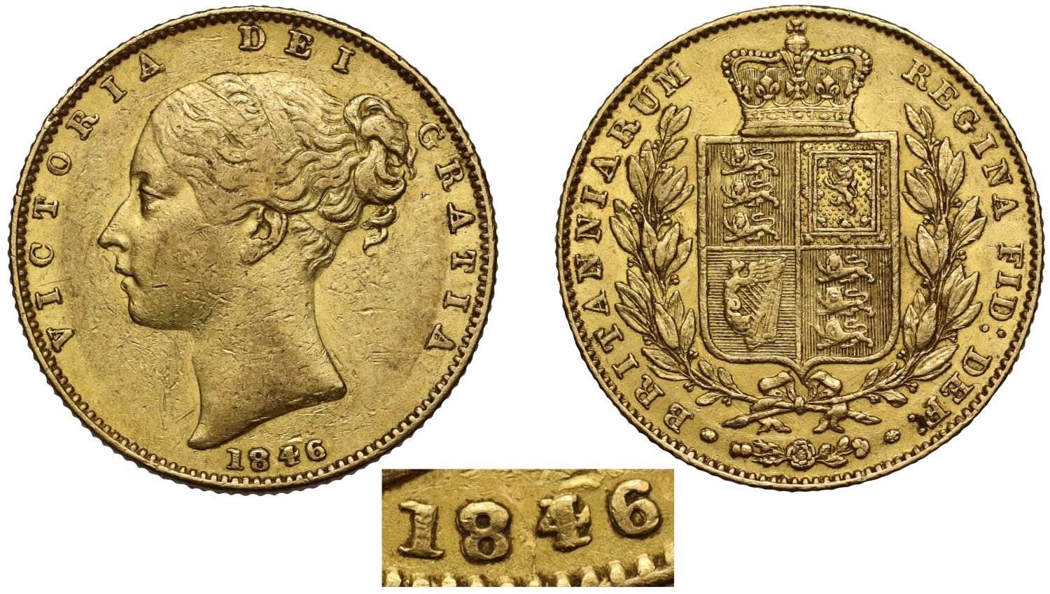 Victoria 1846 Sovereign, 4 over inverted 4 in date