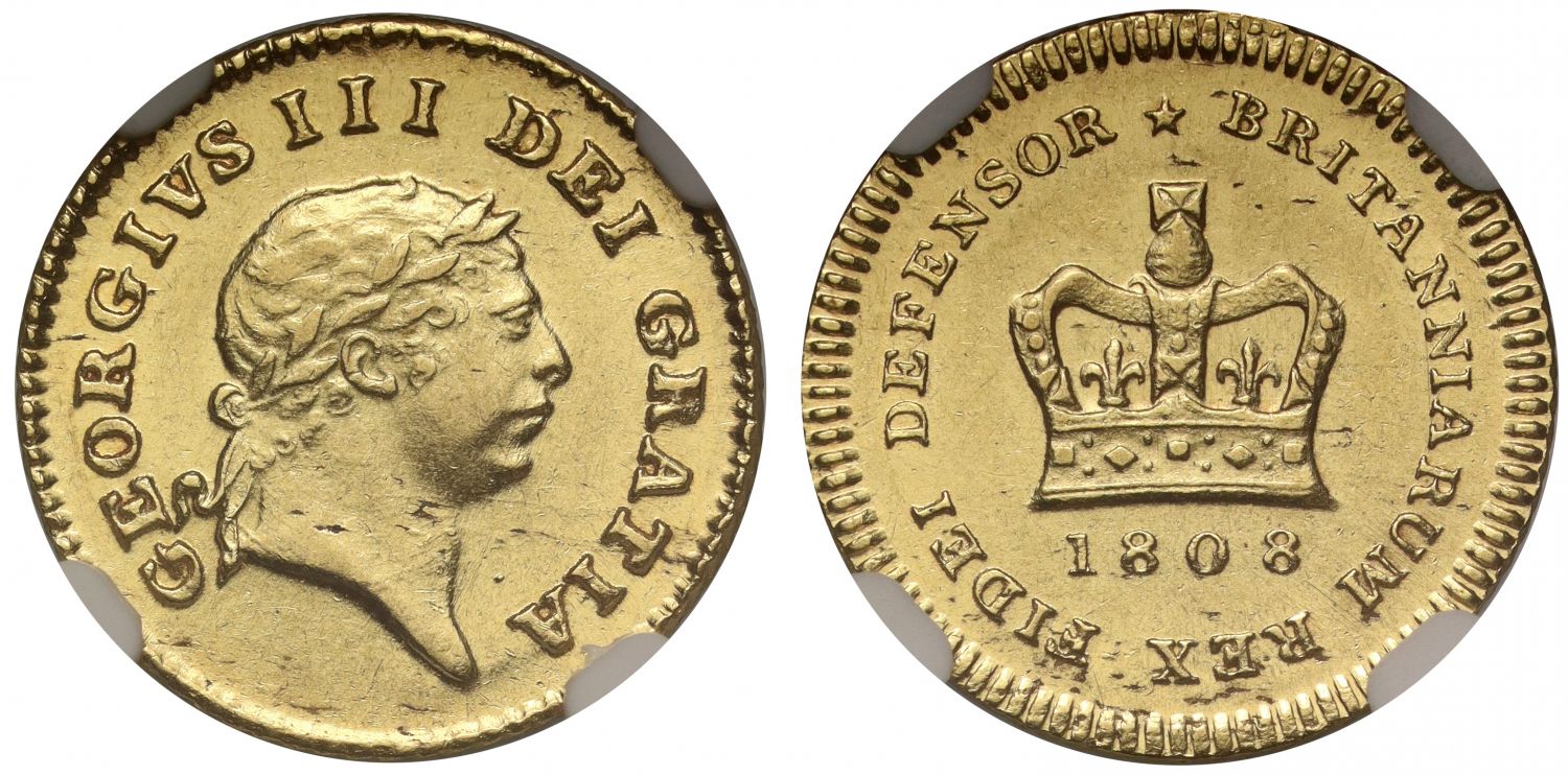 George III 1808 Third-Guinea, third type, NGC AU58