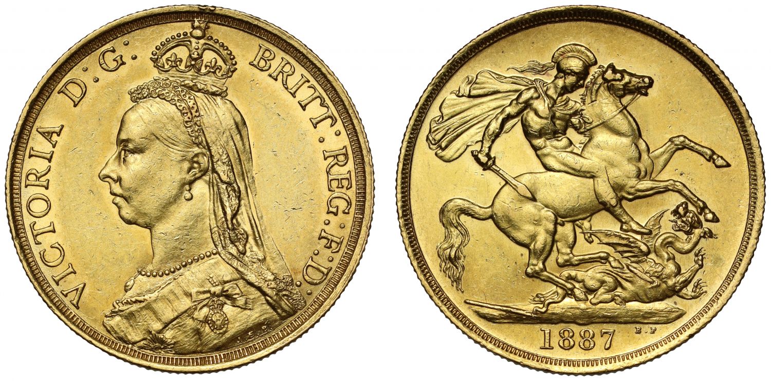 Victoria 1887 Two-Pounds, Golden Jubilee, large B.P.