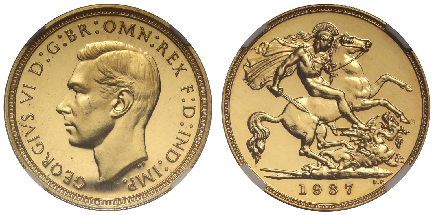George VI 1937 proof Half-Sovereign, Coronation issue, NGC PF66