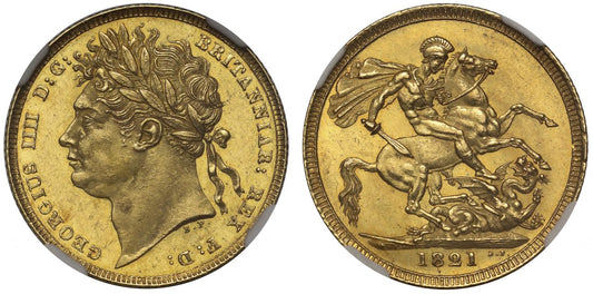 George IV 1821 Sovereign, first date of reign, NGC MS63*