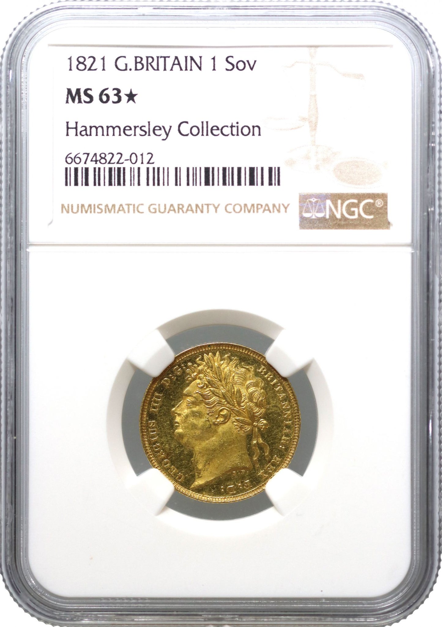 George IV 1821 Sovereign, first date of reign, NGC MS63*