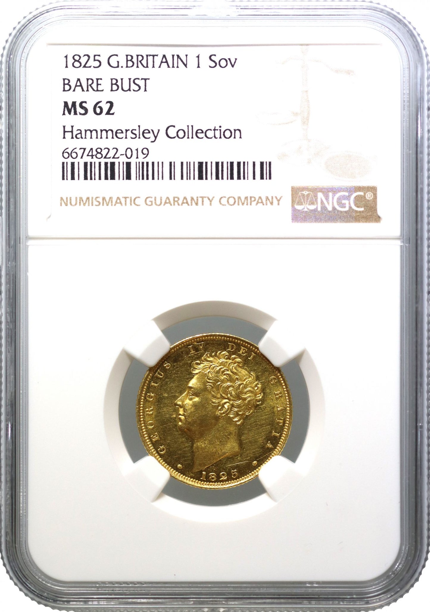 George IV 1825 Sovereign bare head NGC MS62