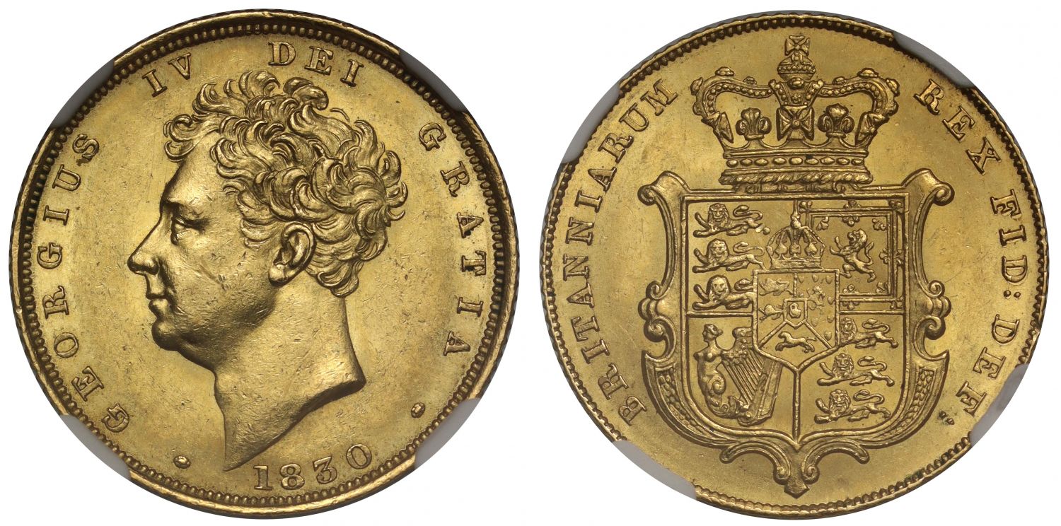 George IV 1830 Sovereign, bare head final date of reign, MS61