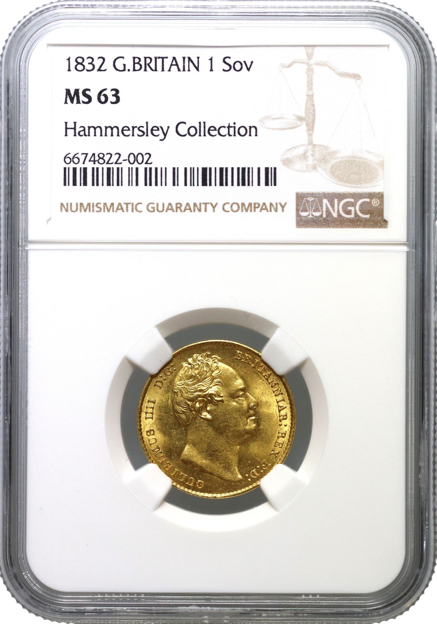 William IV 1832 Sovereign, second bust, MS63