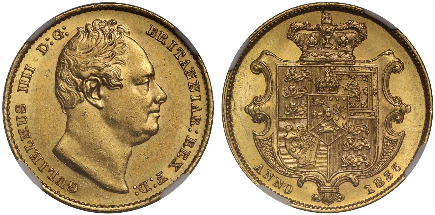 William IV 1835 Sovereign, rare date, NGC AU58