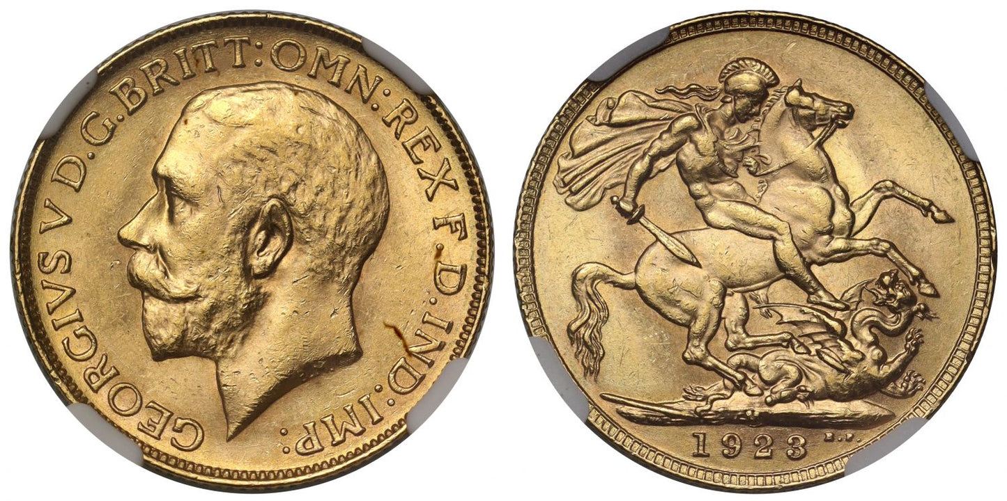 George V 1923-M Sovereign, Melbourne, MS63