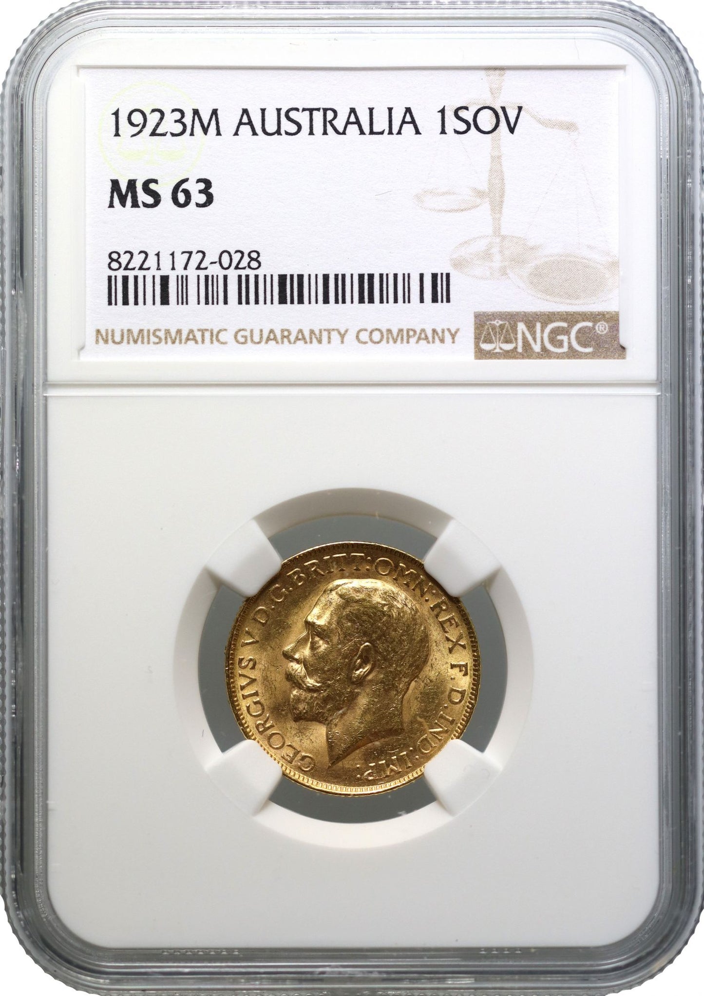 George V 1923-M Sovereign, Melbourne, MS63