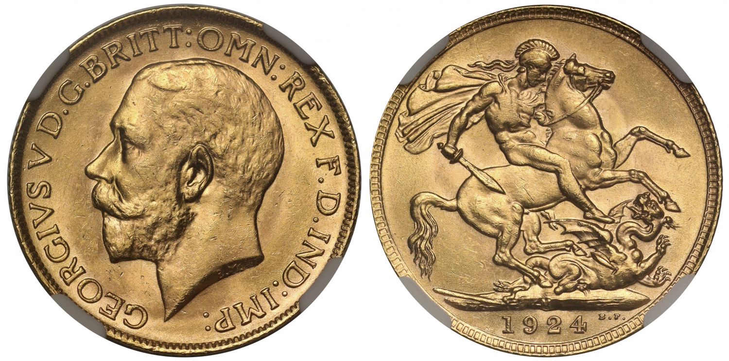 George V 1924-M Sovereign Melbourne Mint MS64