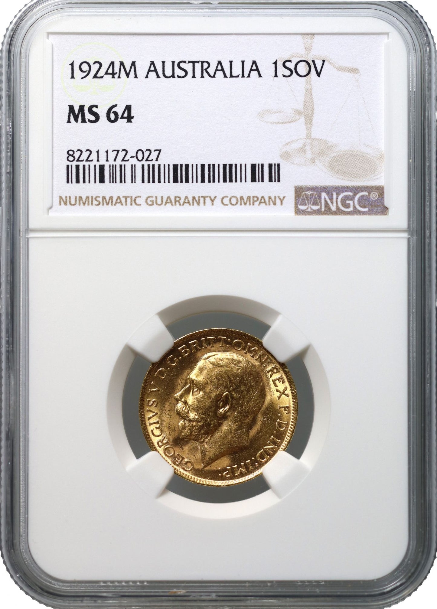 George V 1924-M Sovereign Melbourne Mint MS64