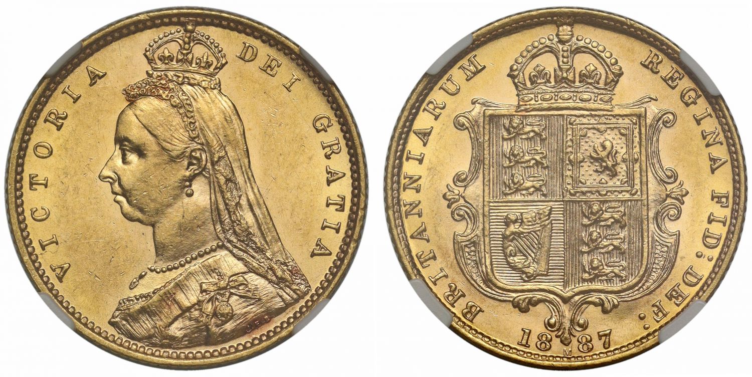 Victoria 1887-M Half-Sovereign MS61, Melbourne Mint, hooked J close JEB